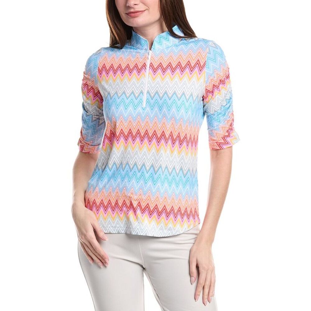 Ibkul Womens  Ruched Elbow Sleeve Mandarin Collar Top, Pink